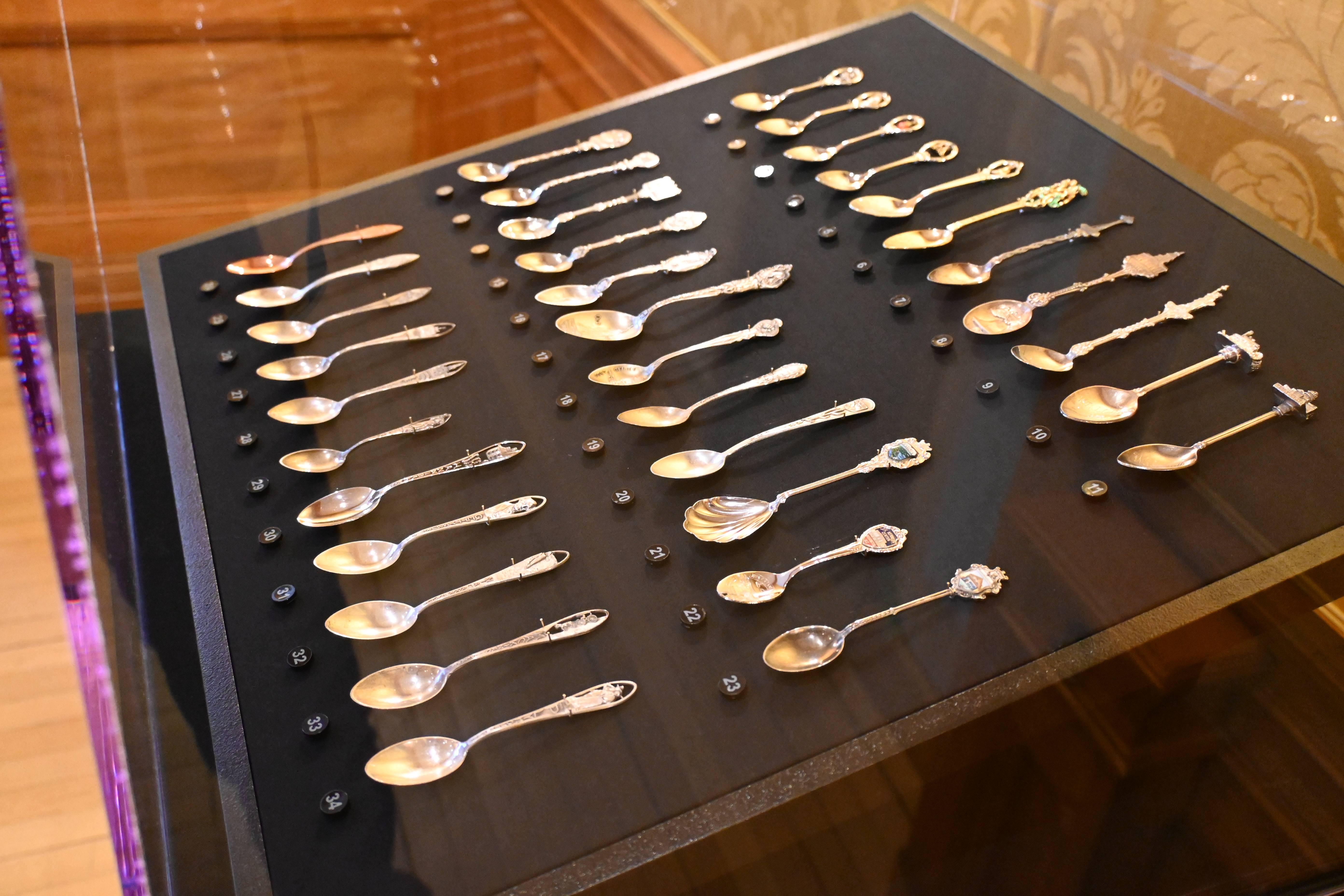 Souvenir spoons in display in the exhibition